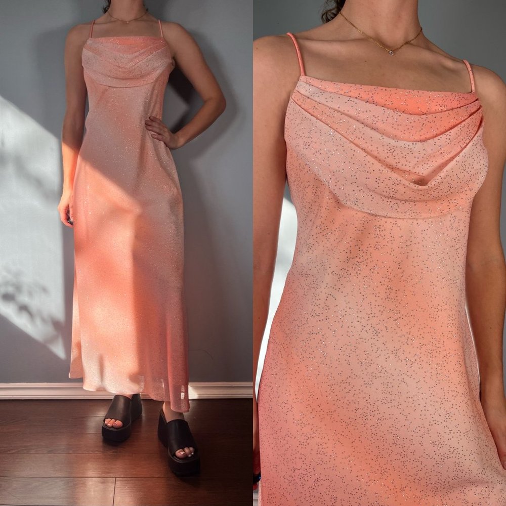 Vintage 90s Pink Prom Dress, 1990s Sparkly Formal Gown